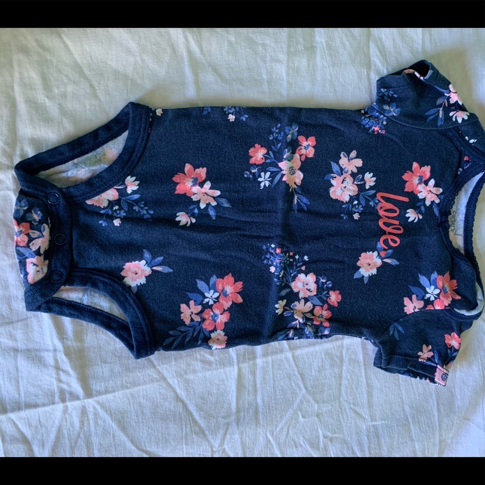 A floral navy one piece.